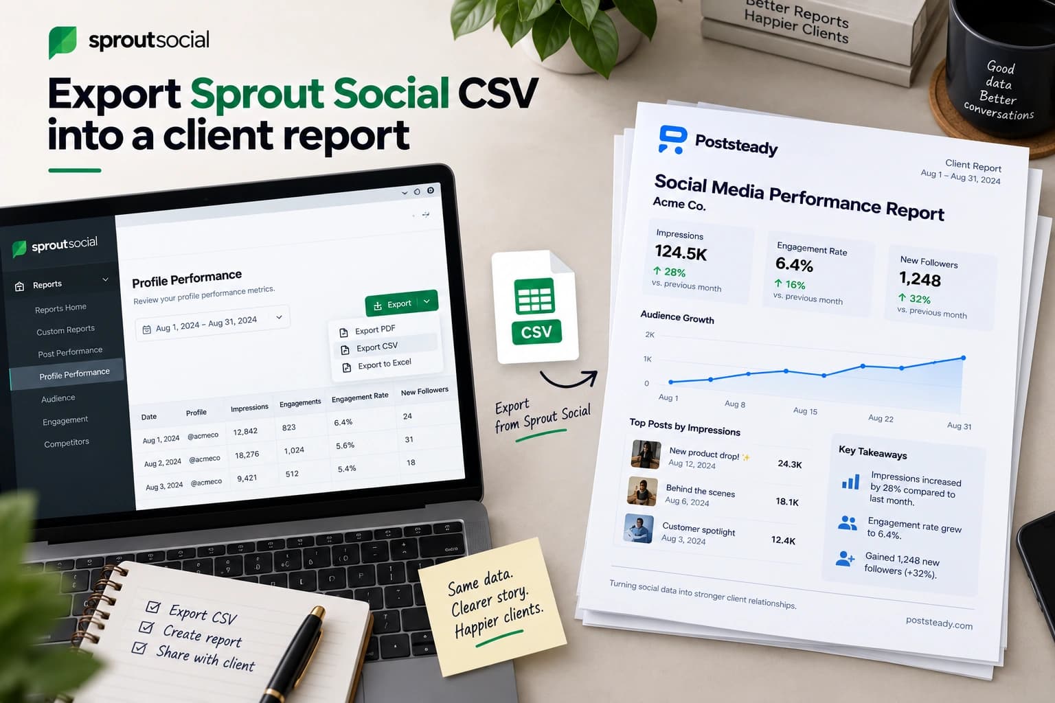 Sprout Social CSV export to a client report, done right